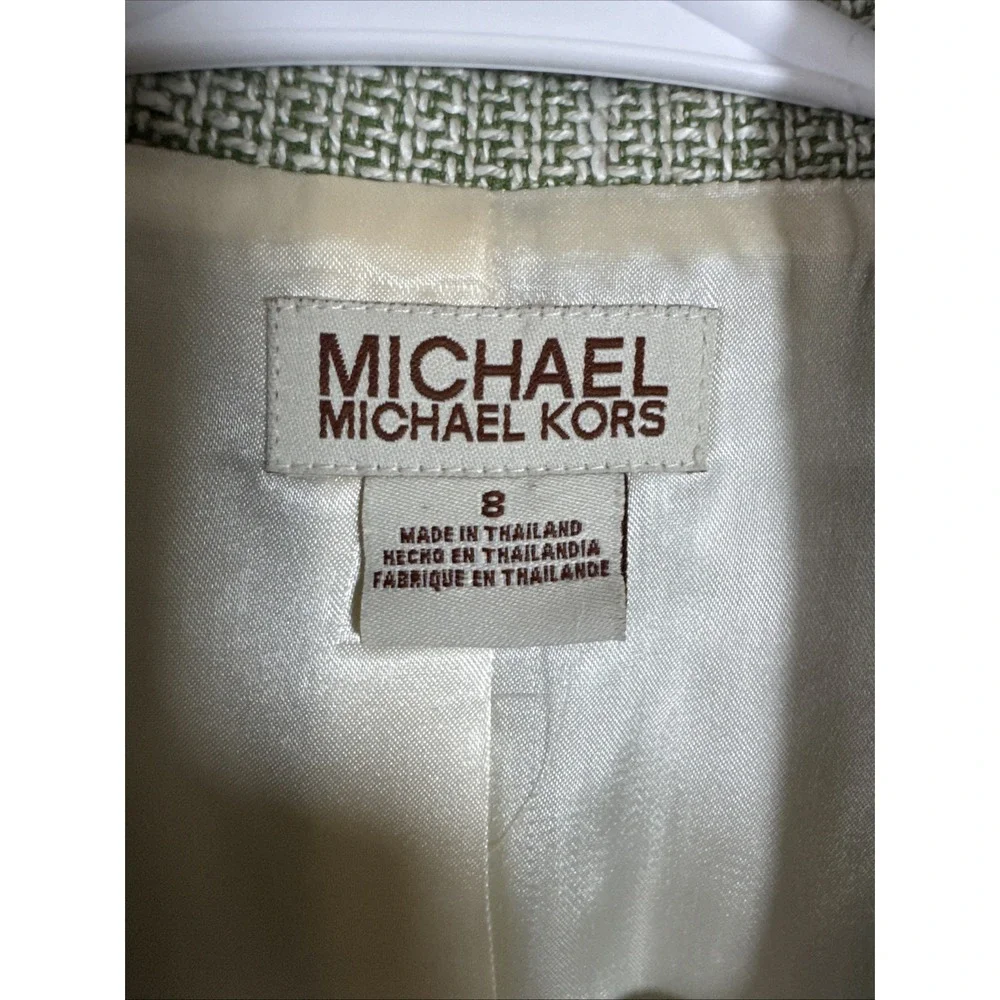 Michael Kors Womens Linen Blend Blazer Jacket Size 8 Light Green Textured Summer
